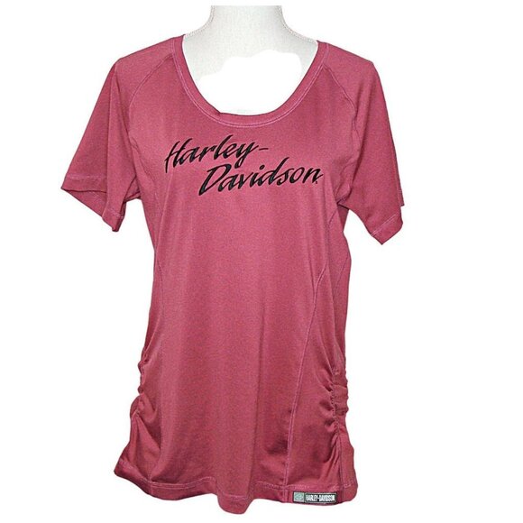 Harley Davidson Women Scoop Neck Rose Colored Shirt Ruched Sz XL Buddy Stubbs Az - Picture 1 of 11